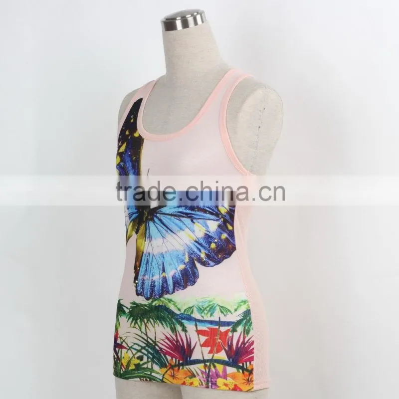 F5S15022 Fashion Design Top Tank Ladies Printed wholesale Rib Waist China Manufacturer