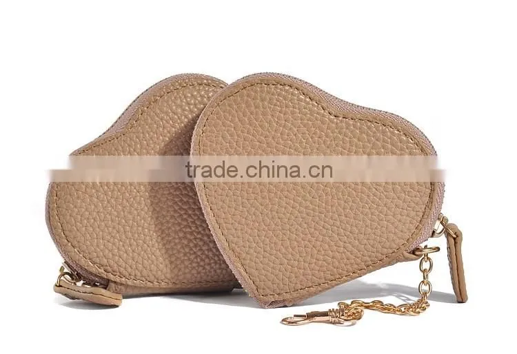 Khaki PU coin purse mini size heart shape coin case for lady