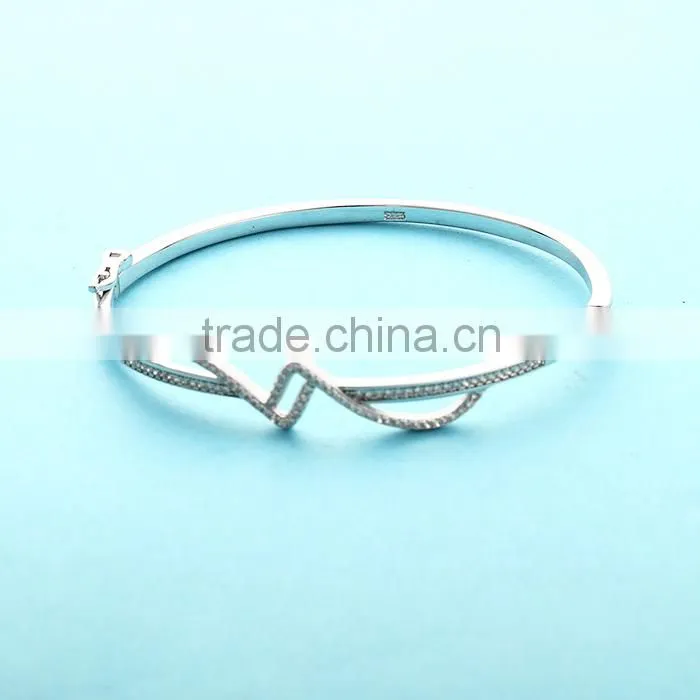 925 Sterling Silver Adjustable Wire Bangle Bracelet Wholesale Rhinestone Bangles SBG387W