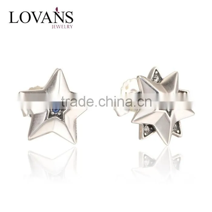 Simple Design Star Shape Stud Silver Earrings For Women