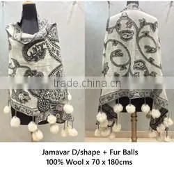 Jamavar Shawls Jamavar D/Shape Fur balls 02