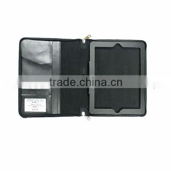 For new ipad zipper Geniune real leather case with credit card slot
