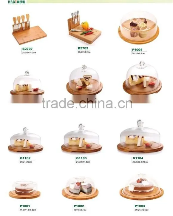 New hot selling plastic cheese dome cake dome with bamboo base