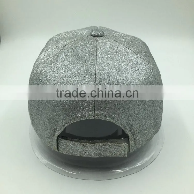 Custom design Silver PU 5 panel baseball cap