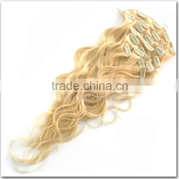 Blonde Cambodian Human Hair Wavy Clip In Hair Extension