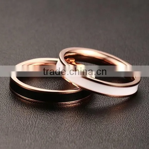 2016 Wholesale Korean White/Black Epoxy Rose Gold Plated Stainless Steel Ring