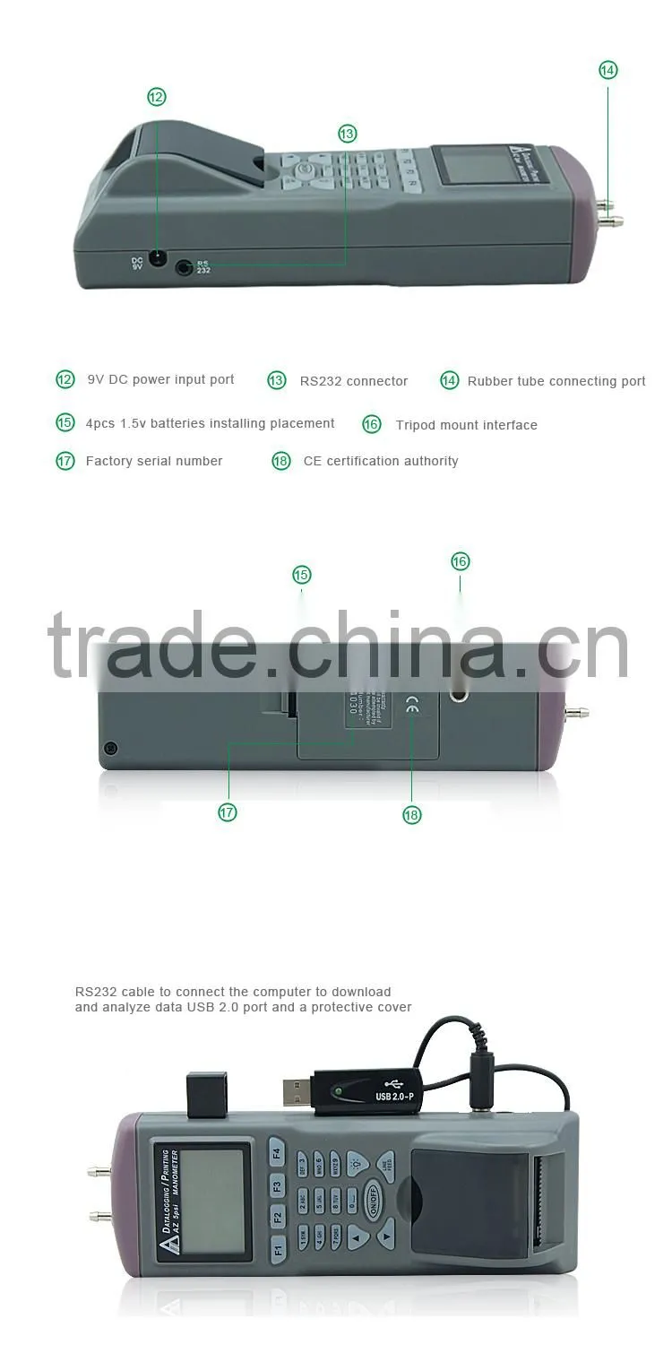 AZ9835 Automatically Record Up To 12000 Points Digital Differential Pressure Data Logger Printer