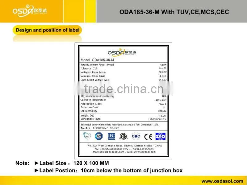 185W mono solar panel price