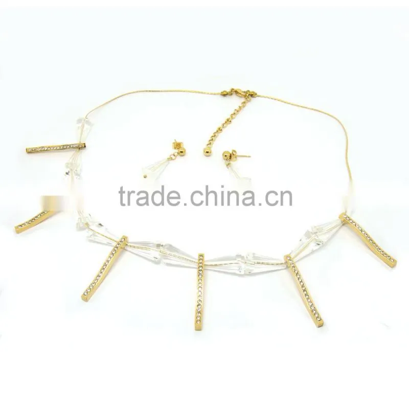 Fashion Necklace 2016 Stainless Steel Gold Crystal Bar Necklace