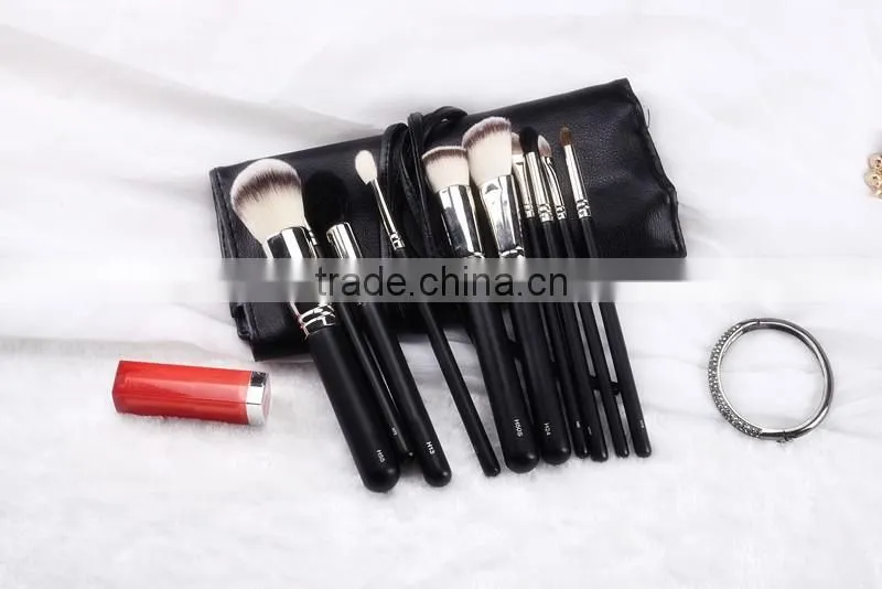 Top Grade Copper Ferrule 10pcs Private Label Makeup Brush black, High Quality Private Label Makeup Brush black