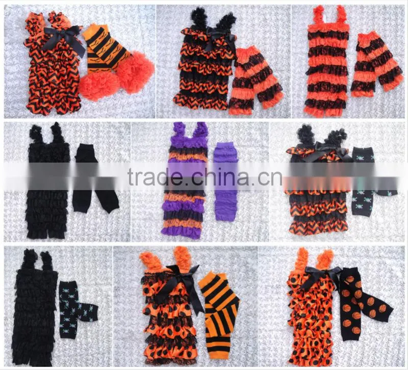 wholesale halloween matching romper and leg warmer outfit for baby girl