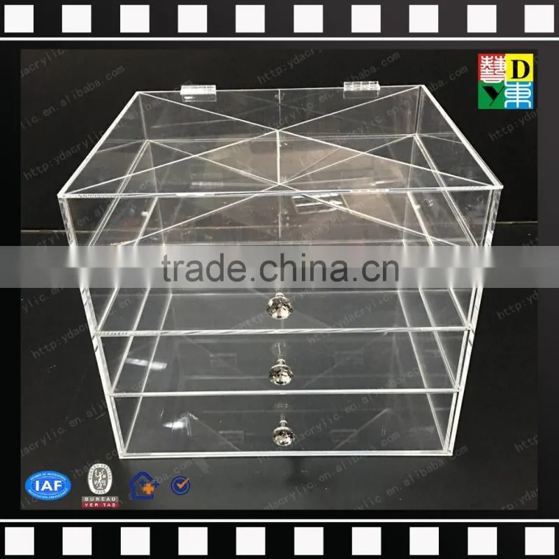 2016 clear Acrylic Makeup Organizer Diamond Handle, Acrylic Makeup Drawer Box, Flip Cover Acrylic Cosmetic Storage Boxes