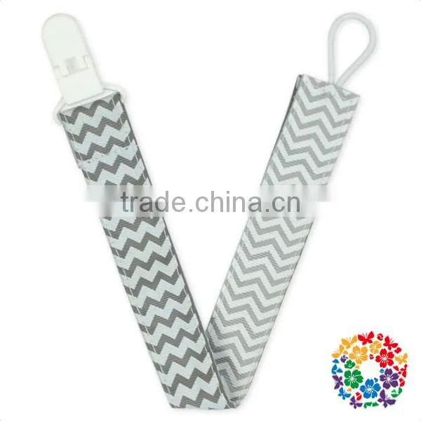 Navy Red Stripe Printed Ribbon Baby Boy Pacifier Clip Plastic Pacifier Clip Holder