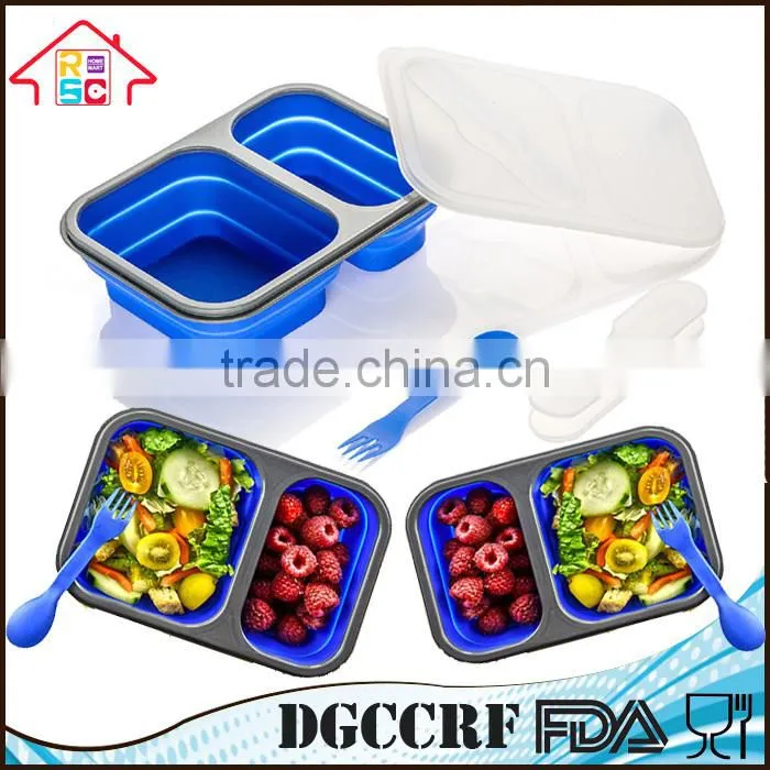 Silicone Collapsible Lunch Bento Box With Spoon and Fork