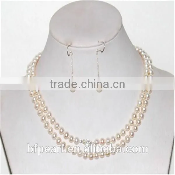 7-8mm Grade AAA Knotted Natural White FWP Chain with Drop Earrings