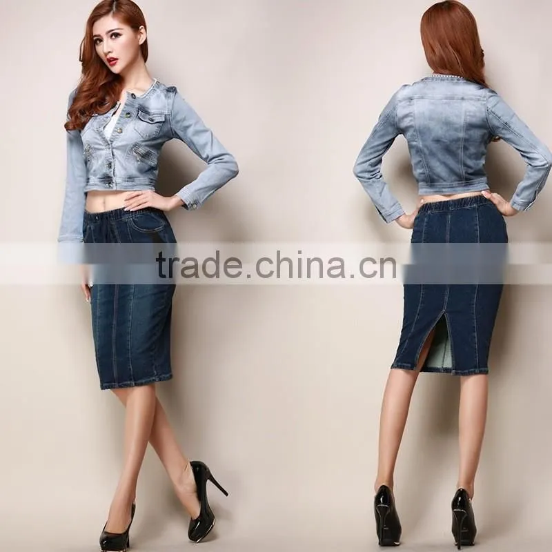 2016 Fashion wholesale long denim skirts, sexy midi pencil skirt jeans for women