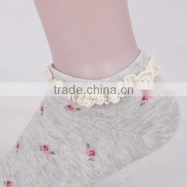 2014 custom wholesale colorful flower weave comfortable ladies cotton boat socks
