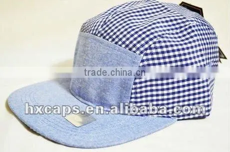 wholesale custom flat brim 5 panel flat caps plaid cap