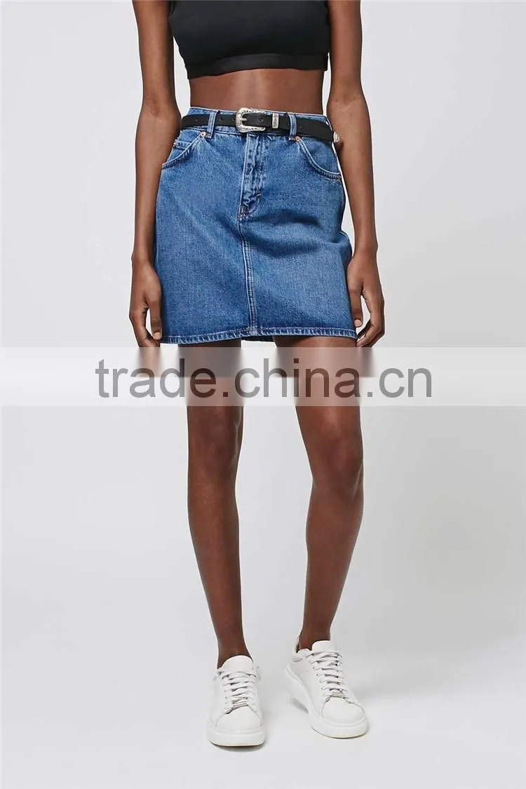 2016 Brand Design Women Denim Mini Skirts A Line Above Knee Blue Cheerleader Skirts