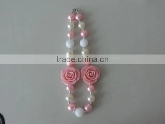 Wholesale Baby Girl Necklace Pink White Pearl Necklace Boutique Holiday Necklace