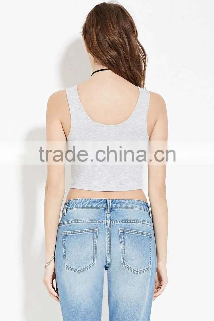 2016 China manufacturer OEM design plain dyed cotton summer fashion sleeveless ladies tops images