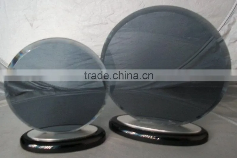 Wooden base round crystal glass award trophy