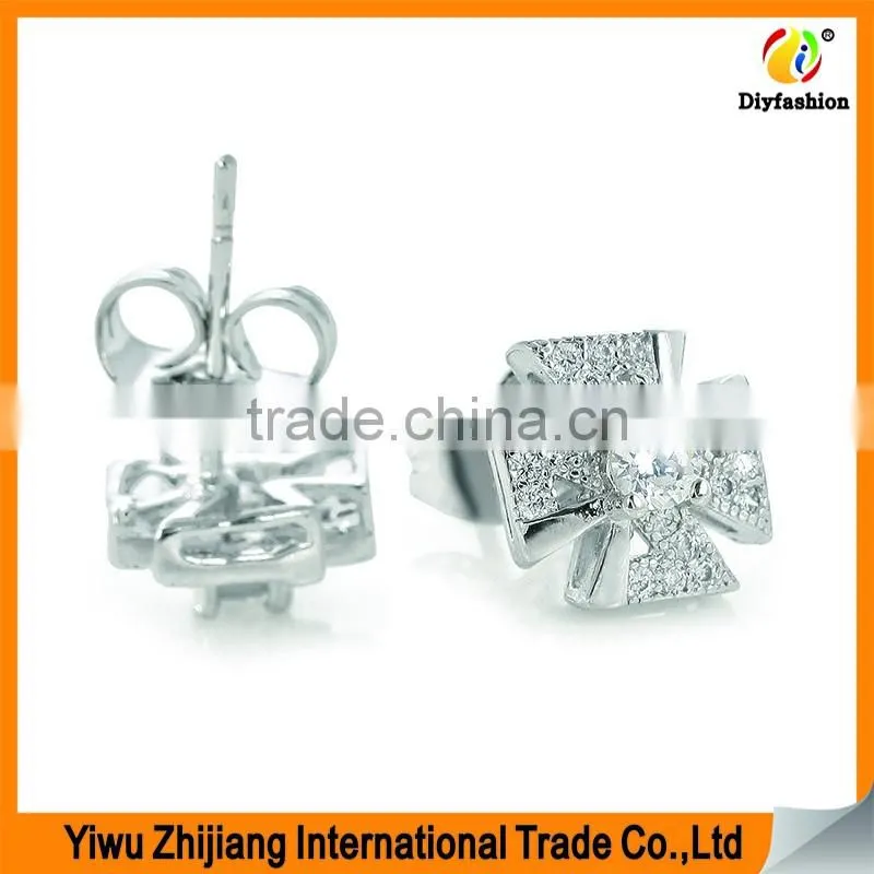 2017 new fashion Four Leaf Clover set auger Inlay zircon Platinum plating earrings