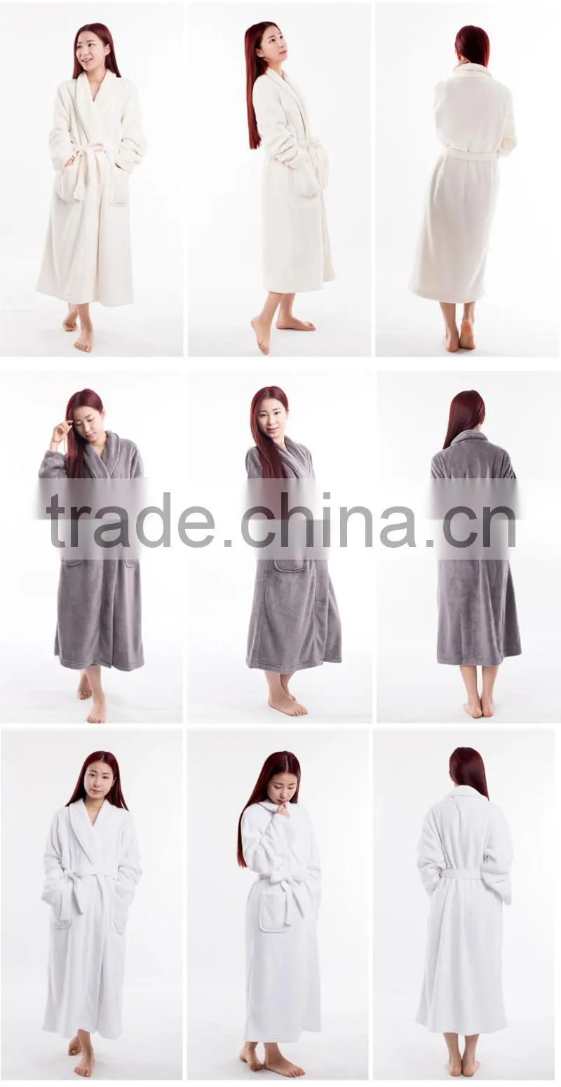 2015 Hot Sale China Factory Wholesale Micro Soft Fabric Cheap Cozy 100% Polyester Coral Fleece Pretty Warm Sexy Lady's Bathrobe
