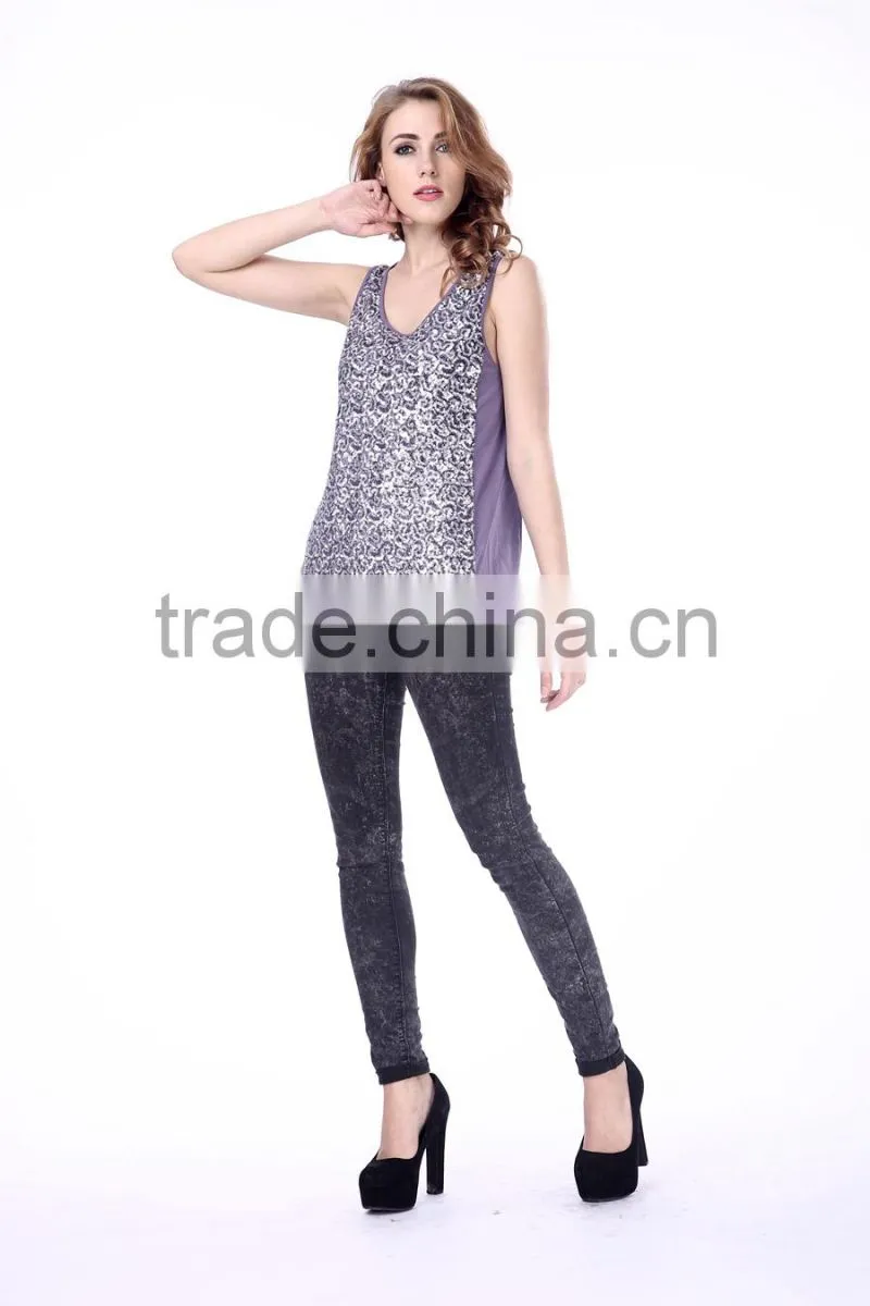 Women's cotton sequined fitness tank top