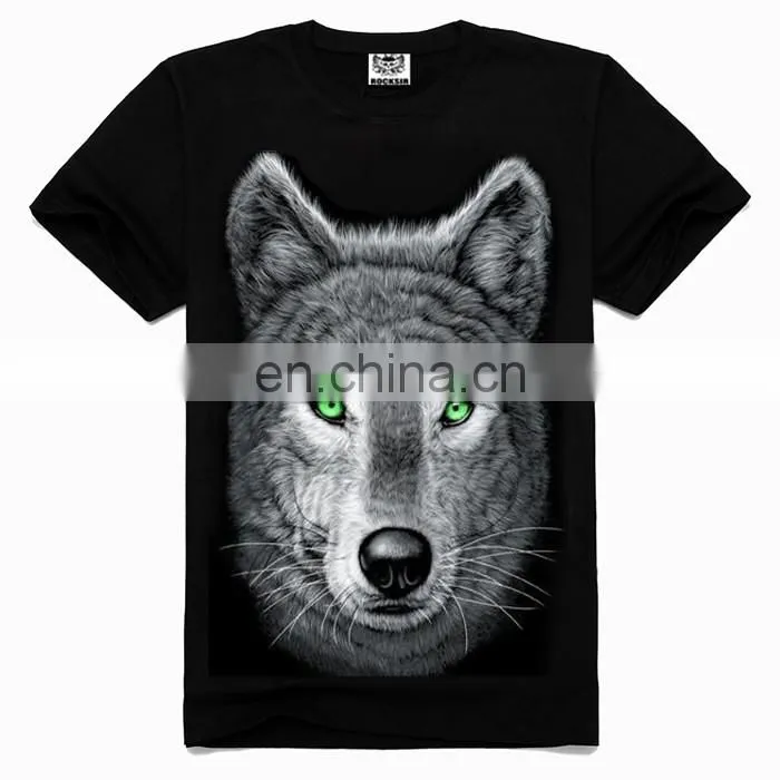 2017 Latest Design 3D Printed fashion wolf cotton men's black t-shirt clothing wholesale