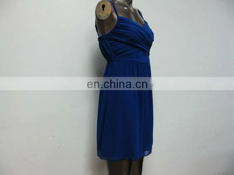 High quality low neckline spaghetti strap pleated bust ladies royal blue dress