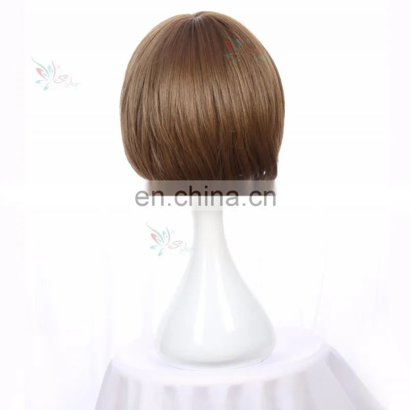 Styler Brand 10 inch straight flat bang short bob hair cosplay wigs brown color