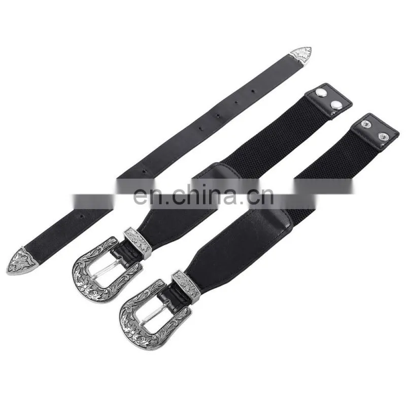 Grace Karin Women Ladies Girls Vintage Fashion Boho Double Metal Light Gold Silver Color Buckle Belt Elastic Band CL010479