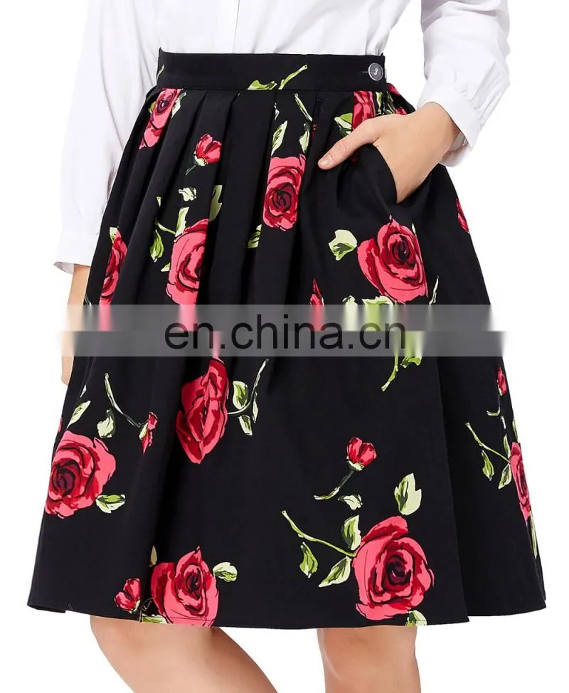 Grace Karin Women Pleated Vintage Cotton Floral Print Skirt CL6294-19