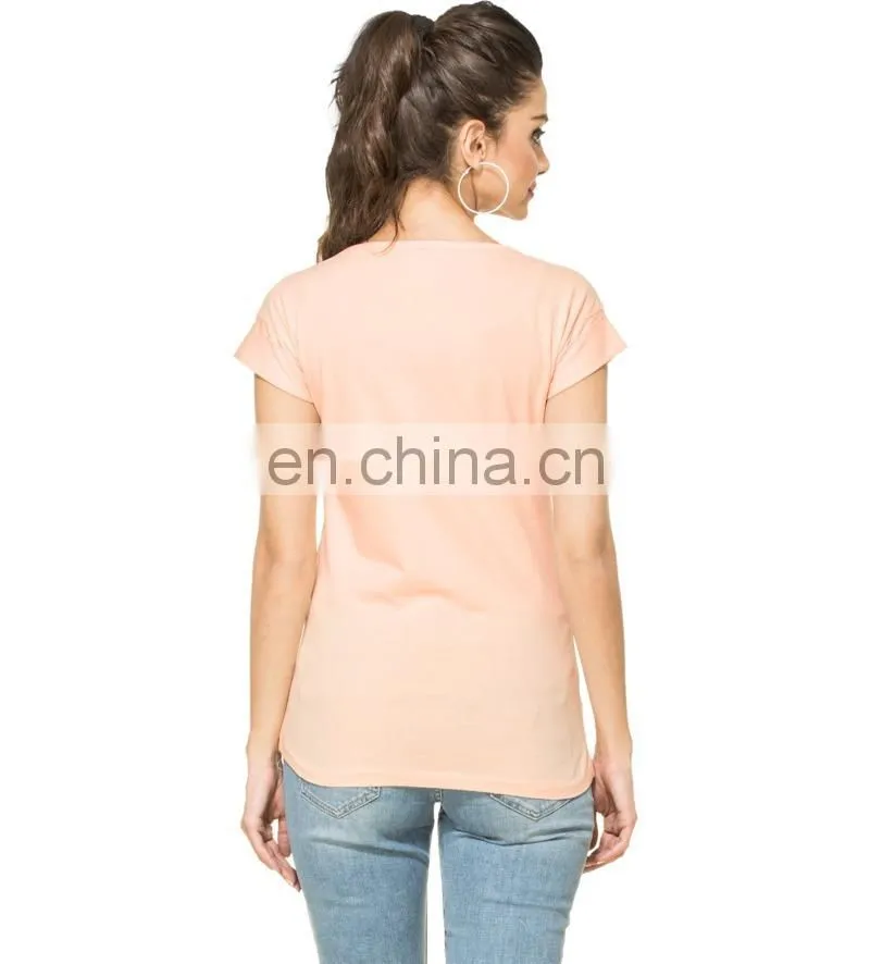 2015 Factory direct price wholesale 100% Cotton Go Everywhere Graphic Peach T-shirt