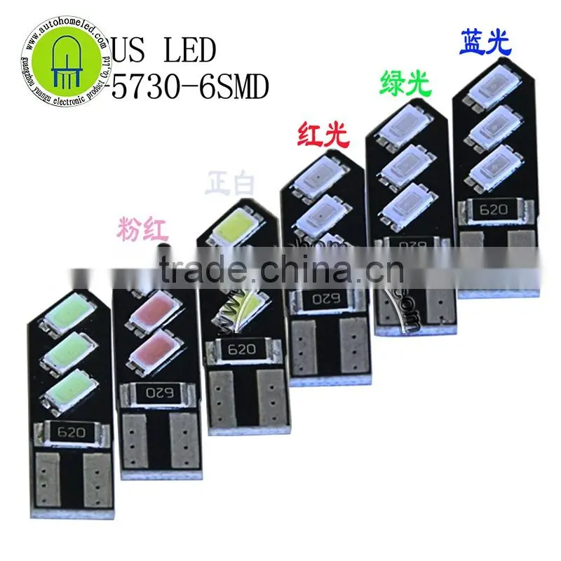 canbus T10 168 W5W 194 6SMD 5730 for Car interior led white blue red yellow green pink