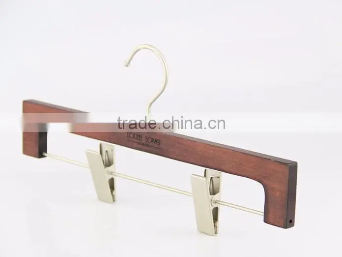 high quality luxury brown wooden pants hanger with trousers clip for men clothes