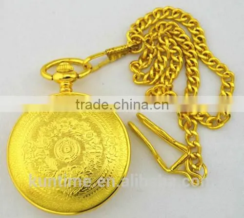 Gold pocket watch china retailer wholesale in bulk all gold hollow pattern digital quartz pocket watch