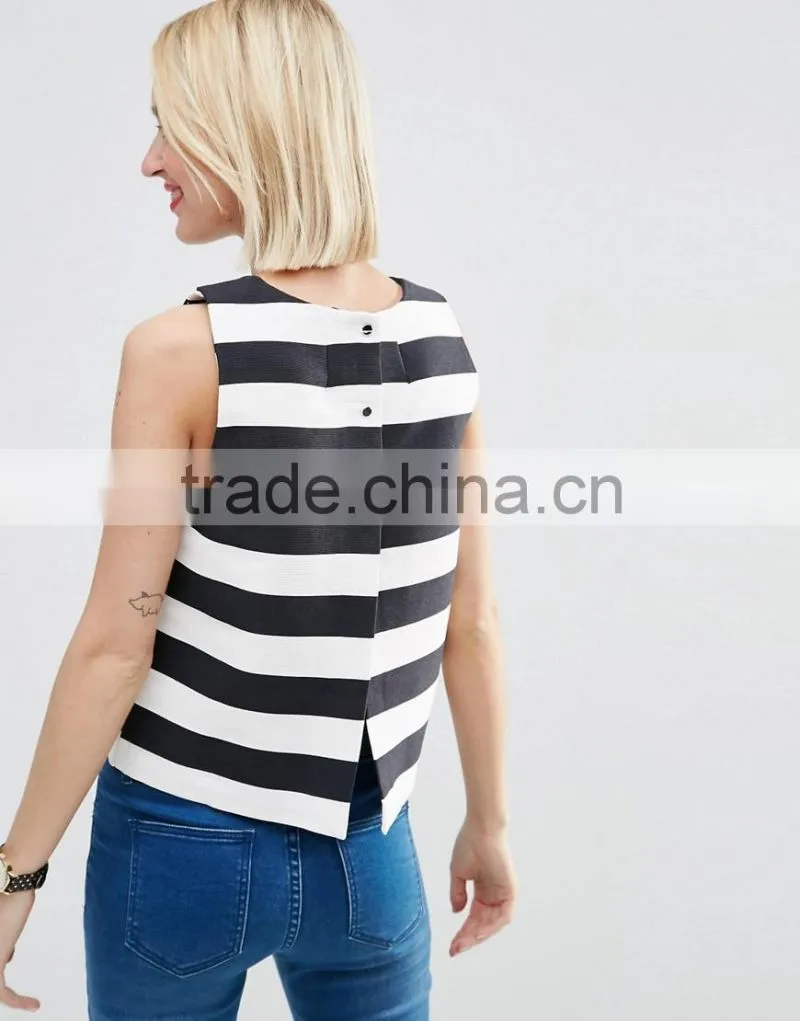 Stripe fashion lady cutting blouse latest tops designs girls