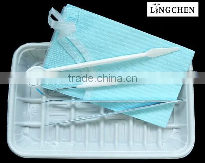 Dental Disposable 5 sets (mouth mirror, probe, bib, tweezer, tray) LC-DP01