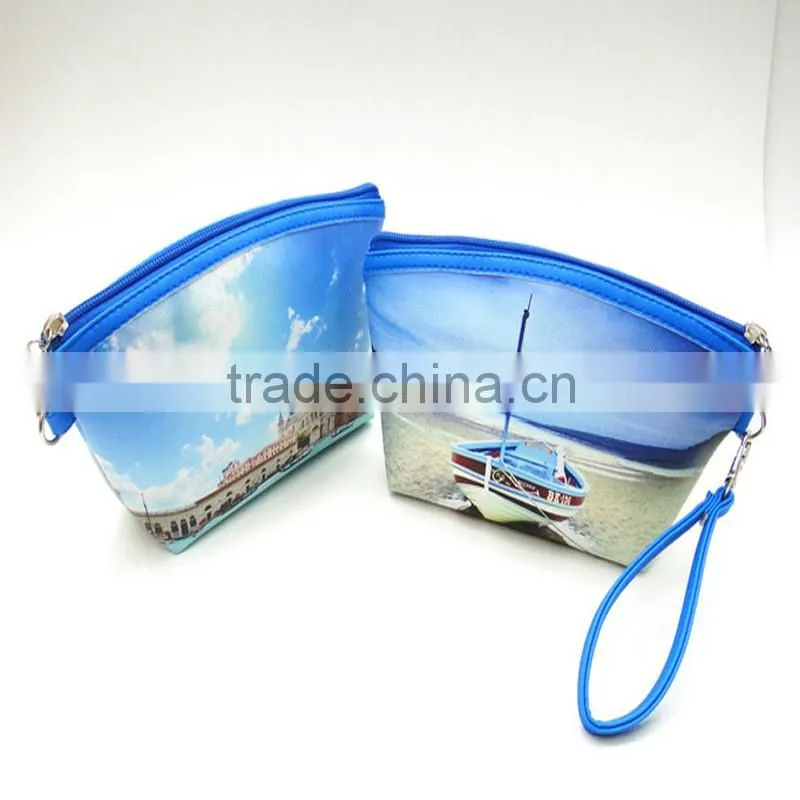 Wholesale promotional travel wash handbag scenery style cosmetic bag makeup bags