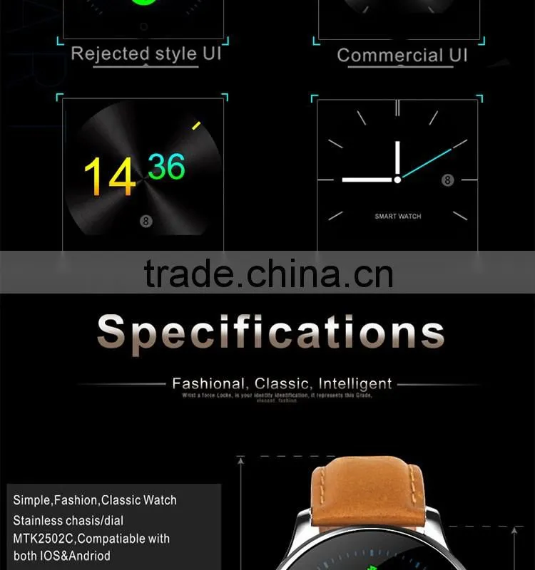 IP54 Waterproof 5D curved OGS screen bt 3.0 4.0 smartwatch with Nucleus OS
