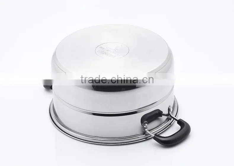 Stainless steel steam cooker with Tri-tier rubber handle cookware set