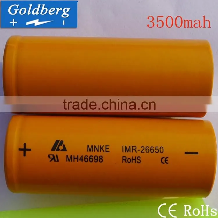 Hot selling genuine recharge MNKE 26650 battery /3500mAh 3.7V high drain LiMn MNKE battery 26650 battery made in c