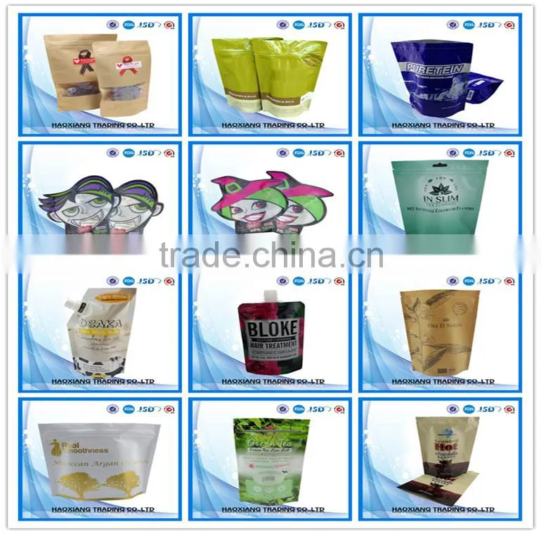 three side heat seal printed aluminium foil sachet / green pack resealable plastic zipper stand up pouch