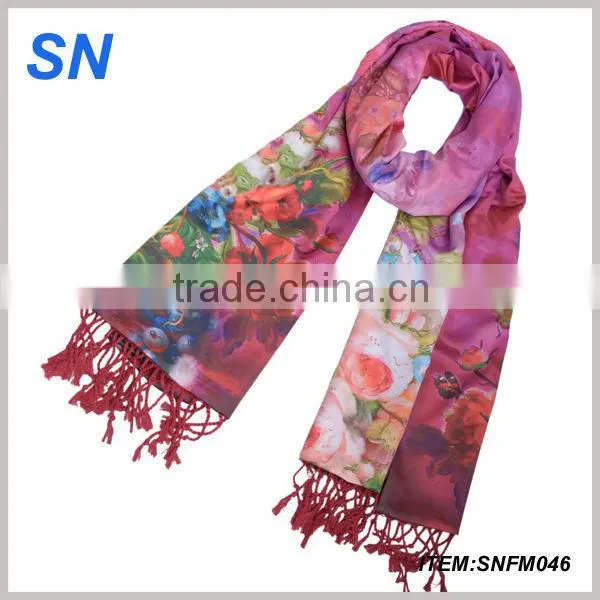 2014 fashion floral winter thick pashmina scarf for ladies