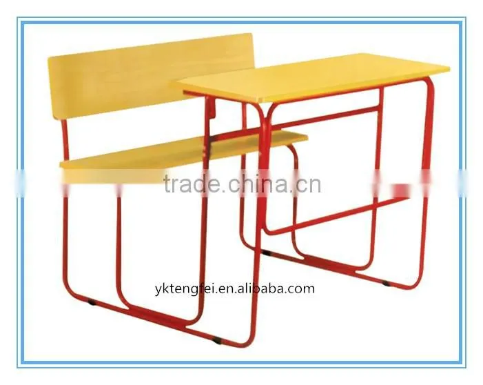 standard size of double wooden school desk and bench for classroom