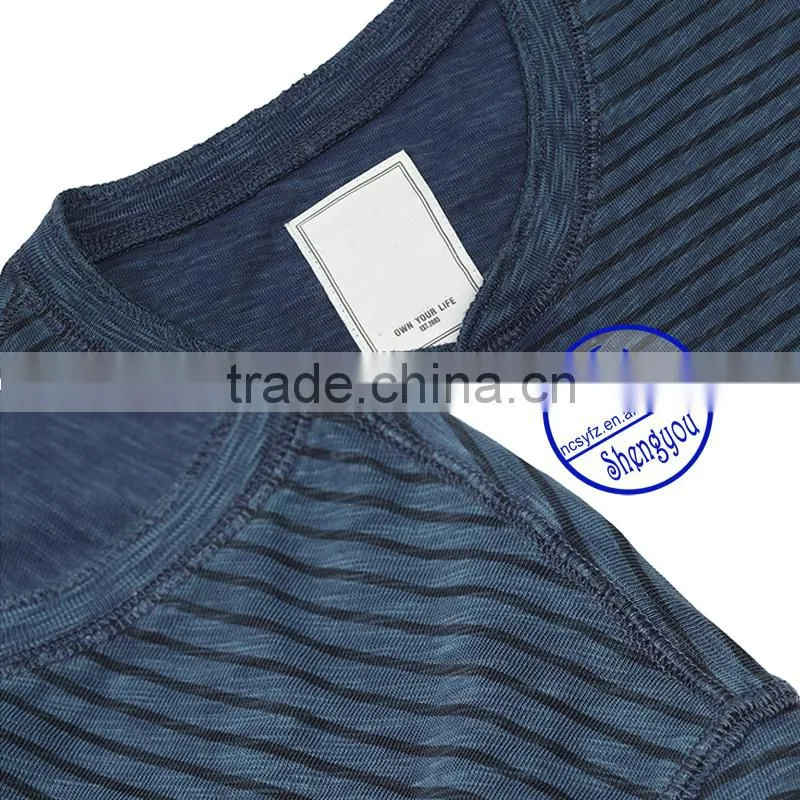 custom high quality long sleeve mens yarn dyed t-shirt wholesale
