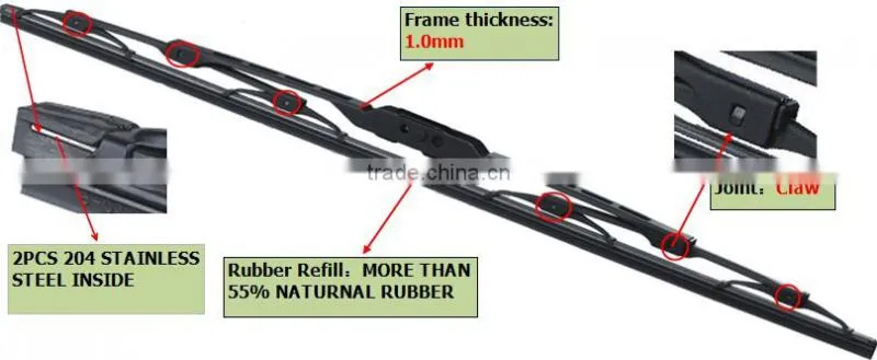Universal Frame Wiper Blade with Graphite Coated Natural Rubber