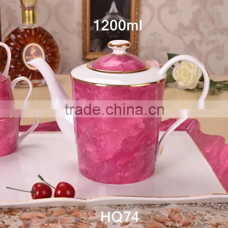 european style purple red and green color with gold-rim 1200ml bone china tea pot
